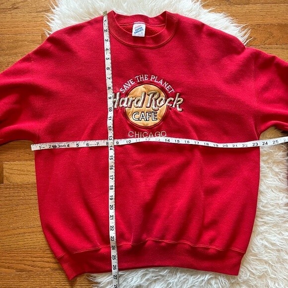 Vintage 90s Hard Rock Cafe Chicago Red Crewneck Sweatshirt | Size XL - Picture 5 of 5
